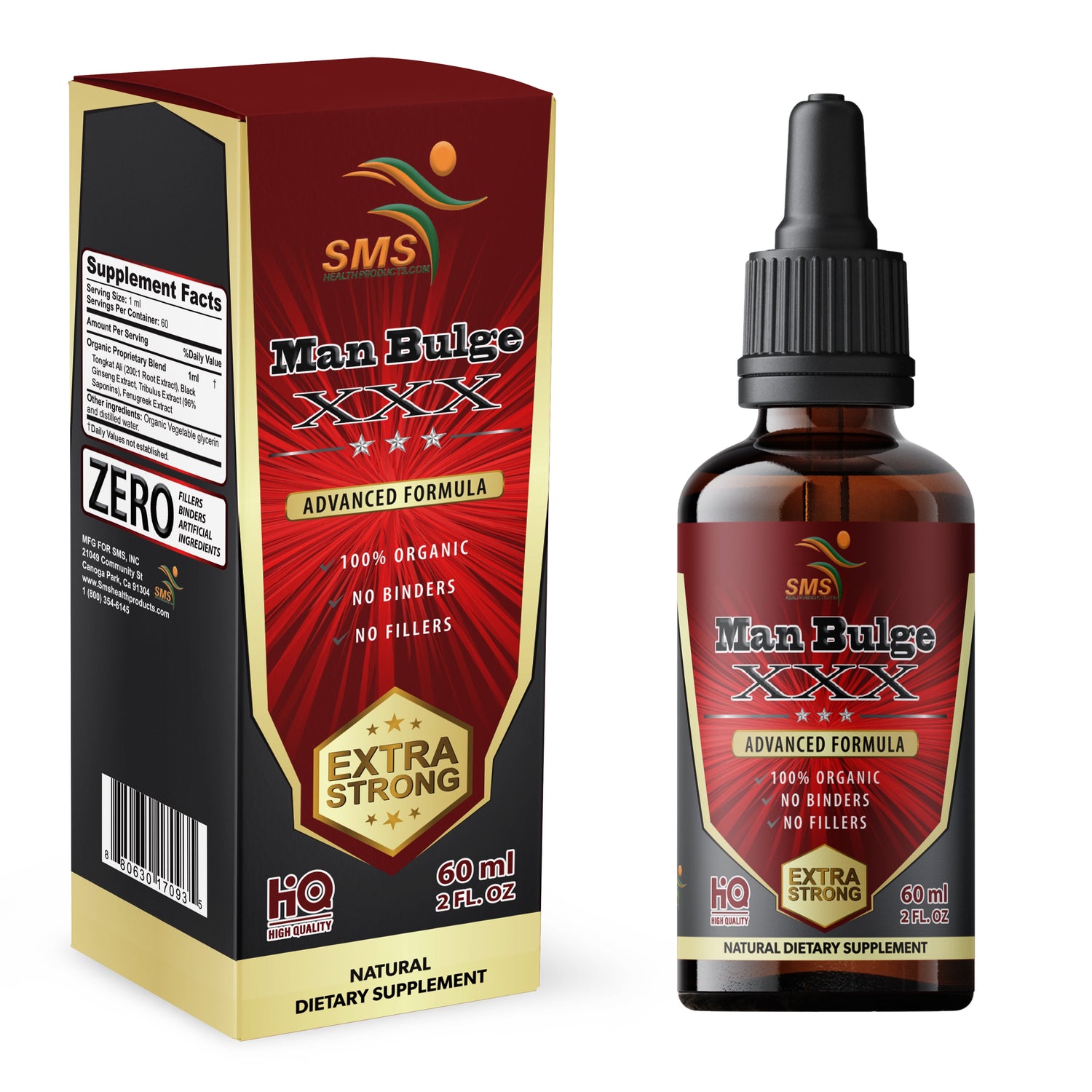 Man Bulge by SMS Tincture Herbal Drops with Tongkat Ali 200:1 , Black Ginseng, Tribulus & Fenugreek - Men'S Dietary Supplement - 2 Fl Oz