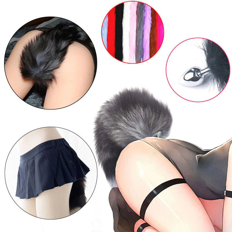 False Fox Tail with Metal Anal-Butt Plug 