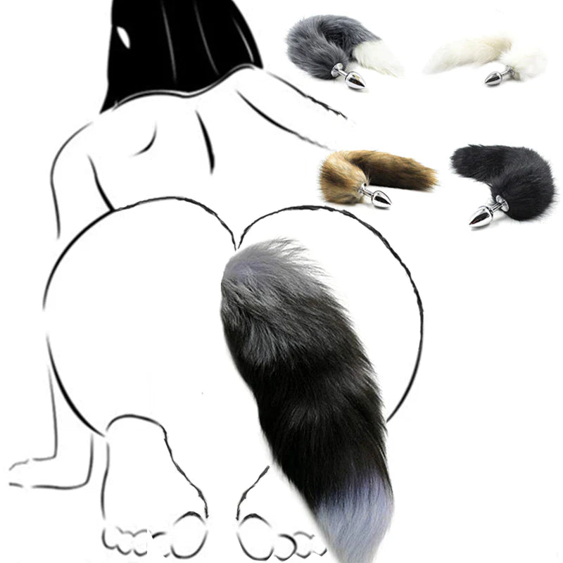 False Fox Tail with Metal Anal-Butt Plug 