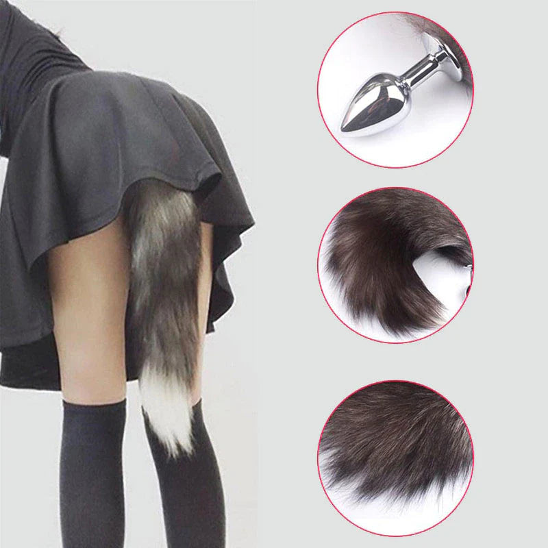 False Fox Tail with Metal Anal-Butt Plug 