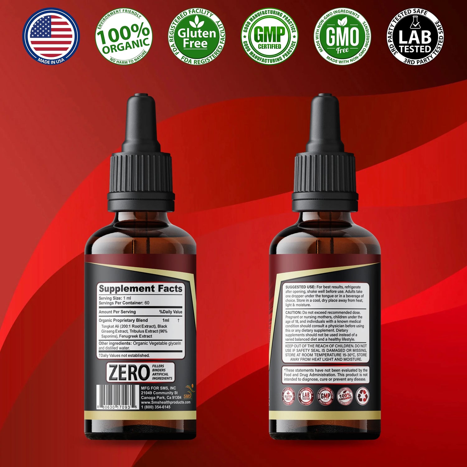 Man Bulge by SMS Tincture Herbal Drops with Tongkat Ali 200:1 , Black Ginseng, Tribulus & Fenugreek - Men'S Dietary Supplement - 2 Fl Oz
