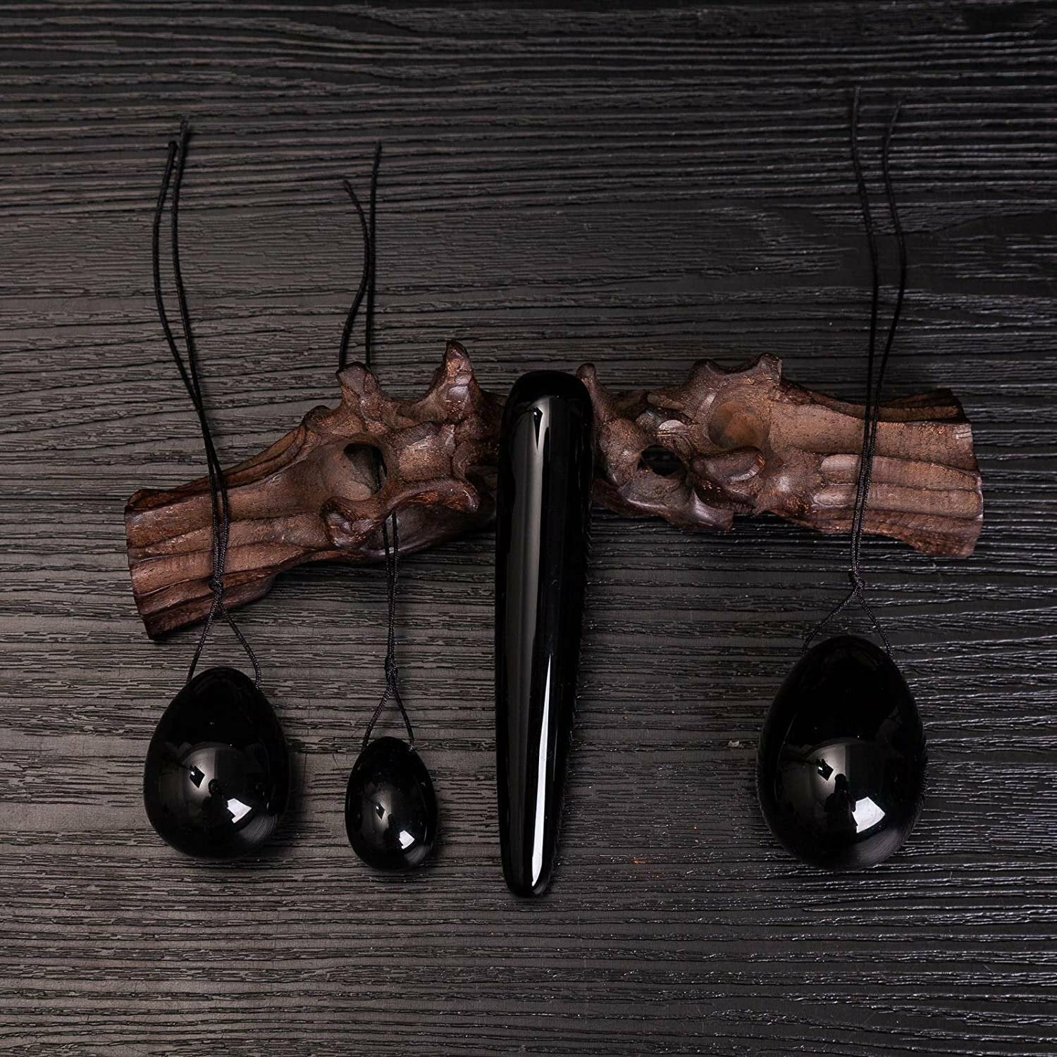 Set of 3 Drilled Yoni Eggs Onyx Stone
