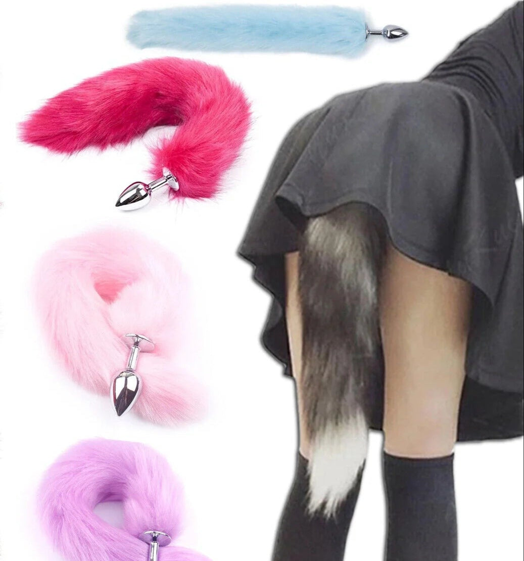 False Fox Tail with Metal Anal-Butt Plug 